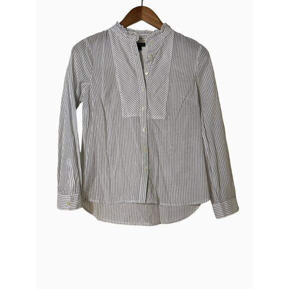 Talbots Pinstipe Button Bibbed Blouse Long Sleeve Semi-Sheer Cotton Small - Picture 2 of 5